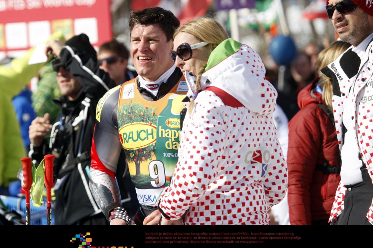 '05.03.2011., Kranjska Gora - Natjecanje svjetskog skijaskog kupa 50. pokal Vitranc. Janica Kostelic s deckom Danielom Haimerlom i Ivica Kostelic. Photo: Slavko Midzor/PIXSELL'