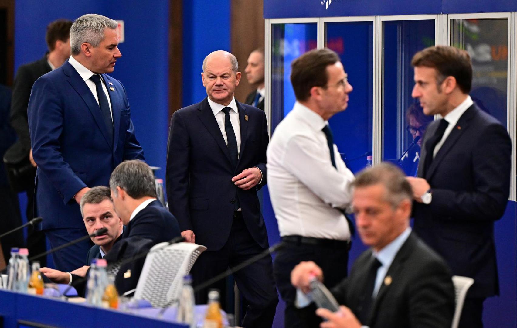 German Chancellor Olaf Scholz, Austrian Chancellor Karl Nehammer, Swedish Prime Minister Ulf Kristersson and French President Emmanuel Macron attend the informal EU Summit at the Puskas Arena, in Budapest, Hungary, November 8, 2024. REUTERS/Marton Monus Photo: MARTON MONUS/REUTERS