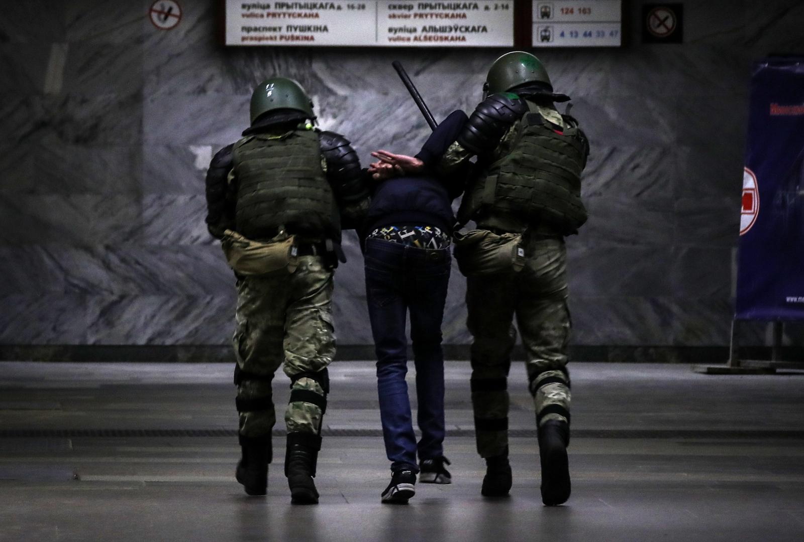 MINSK, BELARUS - AUGUST 11, 2020: Belarusian law enforcement officers escort a participant in a protest against the results of the 2020 Belarusian presidential election. Mass protests erupted in major cities across Belarus in the evening of August 9. Valery Sharifulin/TASS	 Photo via Newscom Newscom/PIXSELL