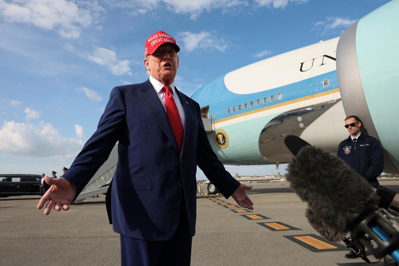 Trump speaks to reporters in West Palm Beach, Florida