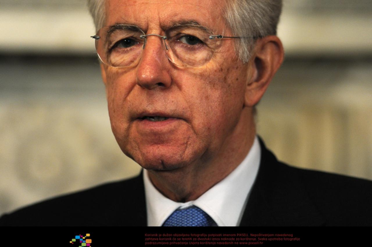 'Italian Prime Minister Mario Monti speaks during a joint press conference with Prime Minister David Cameron following their meeting at 10 Downing Street in London. Photo: Press Association/Pixsell'