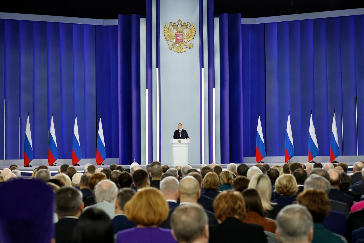 Russian President Putin delivers his annual address to the Federal Assembly in Moscow