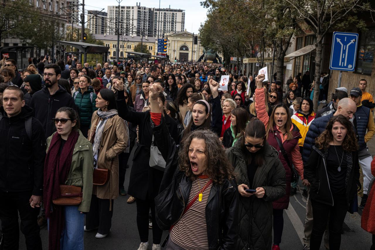 An anti-government protest after fatal railway collapse, in Belgrade