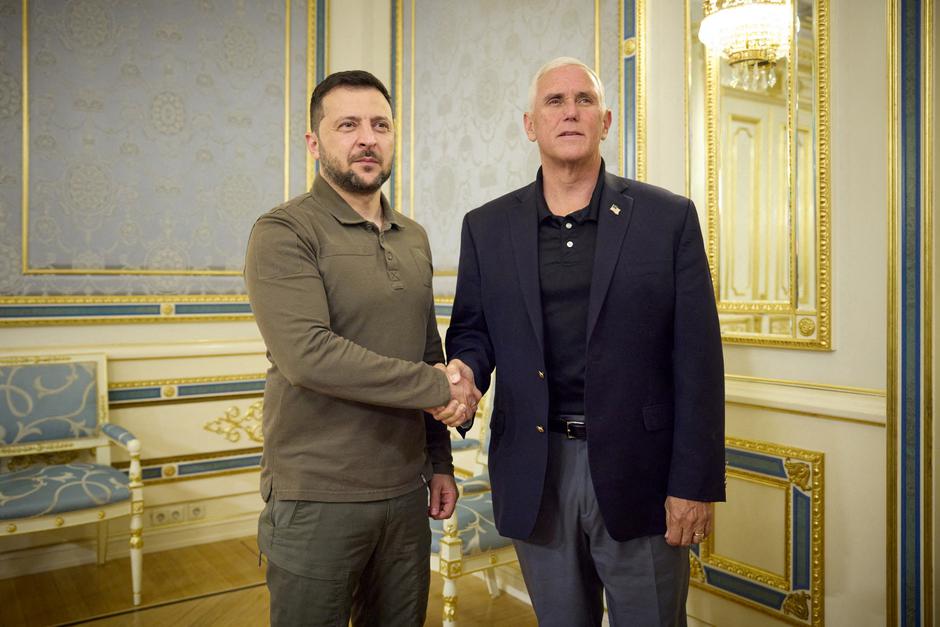 Ukraine's President Zelenskiy welcomes former U.S. Vice President Pence in Kyiv