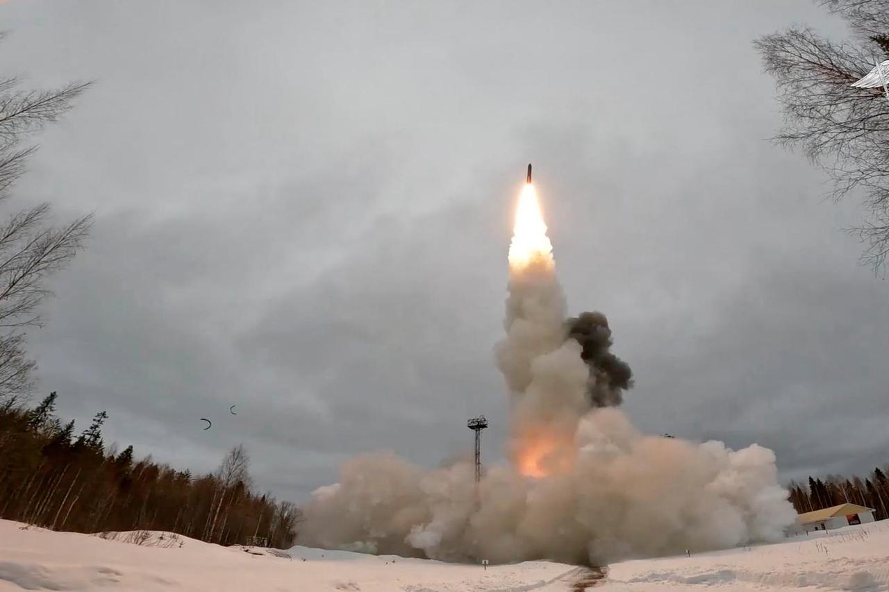 A Yars intercontinental ballistic nuclear missile is fired during a training, from Plesetsk cosmodrome in Northern Arkhangelsk region