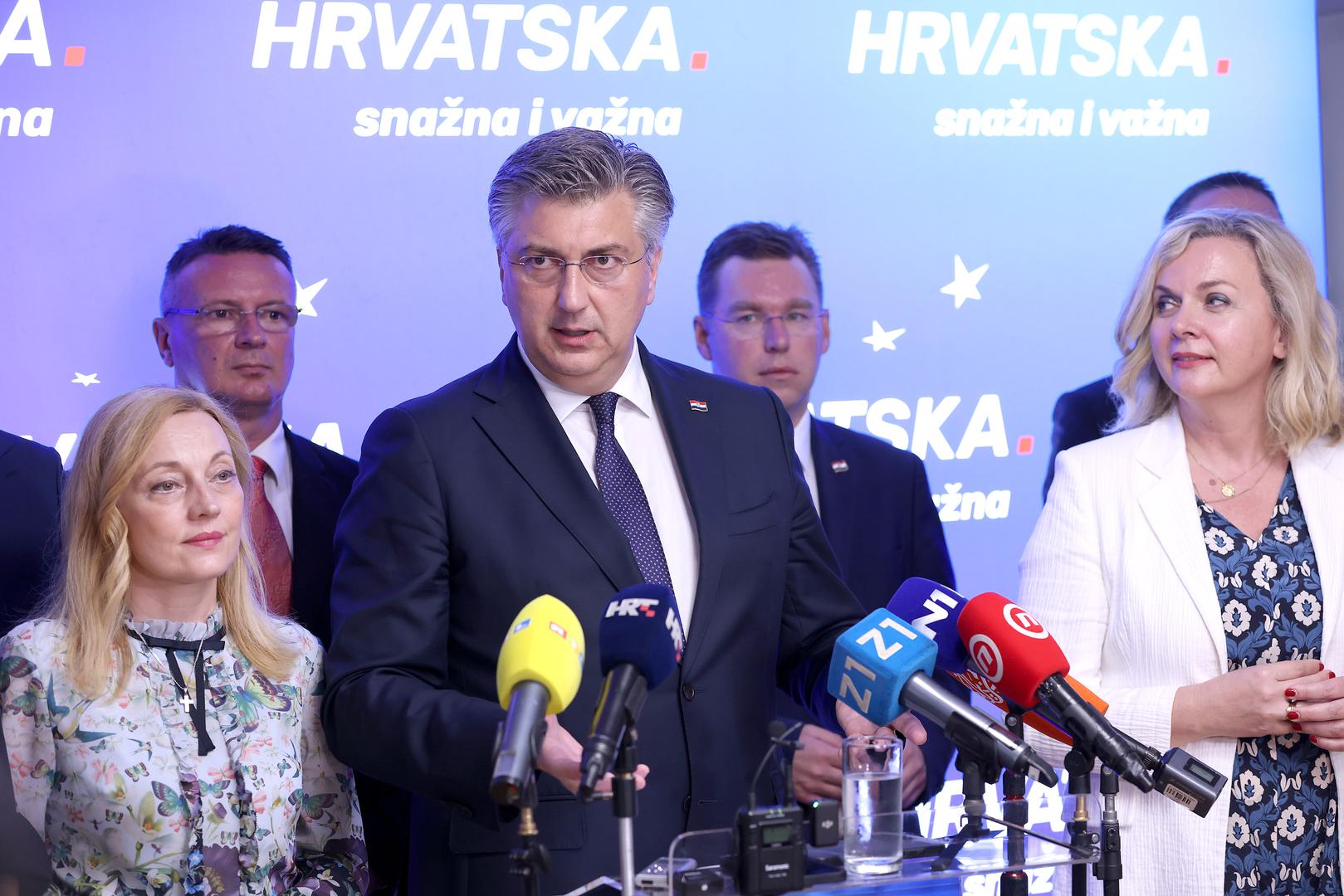 07.06.2024., Zagreb - Predsjednika HDZ-a Andrej Plenkovic odrzao je danas u sjedistu stranke zavrsnu konferenciju za medije uoci europarlamentarnih izbora.  Photo: Patrik Macek/PIXSELL