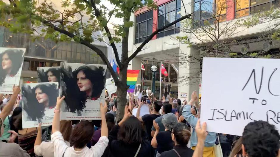 People protest in solidarity with Iranian women, in Toronto