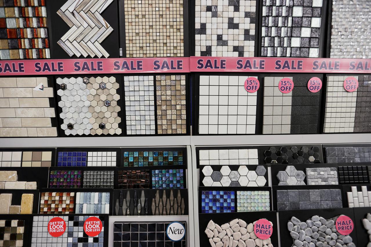 FILE PHOTO: Products are displayed on sale at a Topps Tiles store