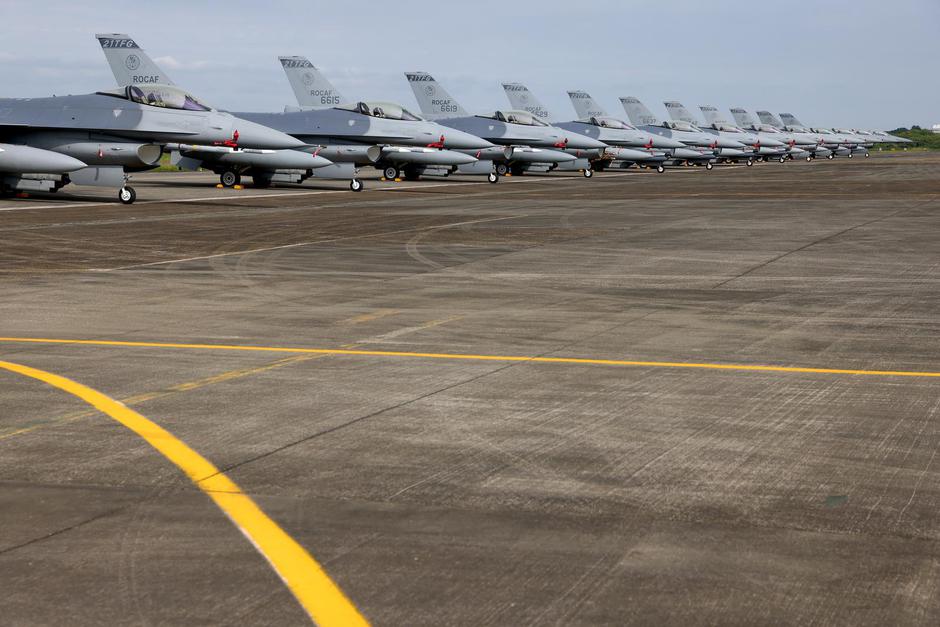 A view of F-16V fighters at the commission of the first squadron of the upgraded F-16V fighters in Chiayi Air Force Base