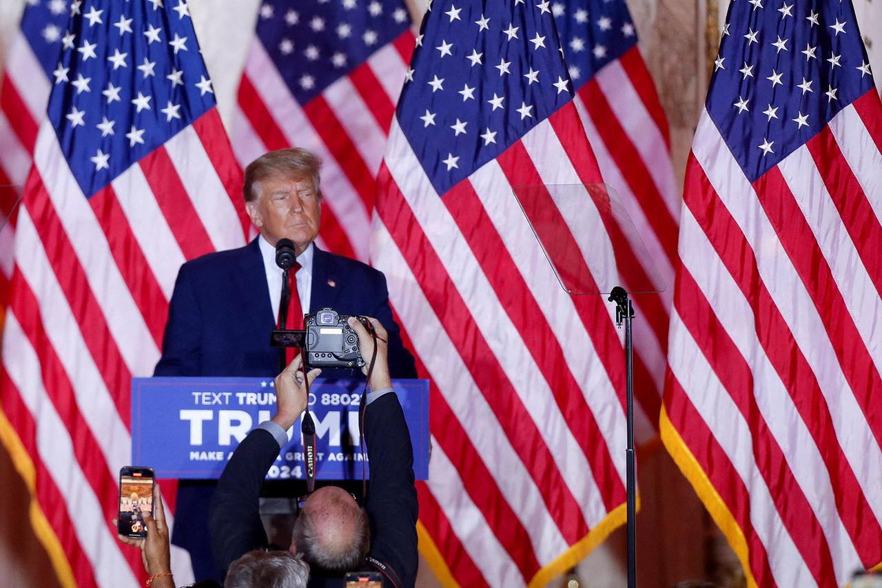FILE PHOTO: Former U.S. President Donald Trump makes an announcement at his Mar-a-Lago estate in Palm Beach
