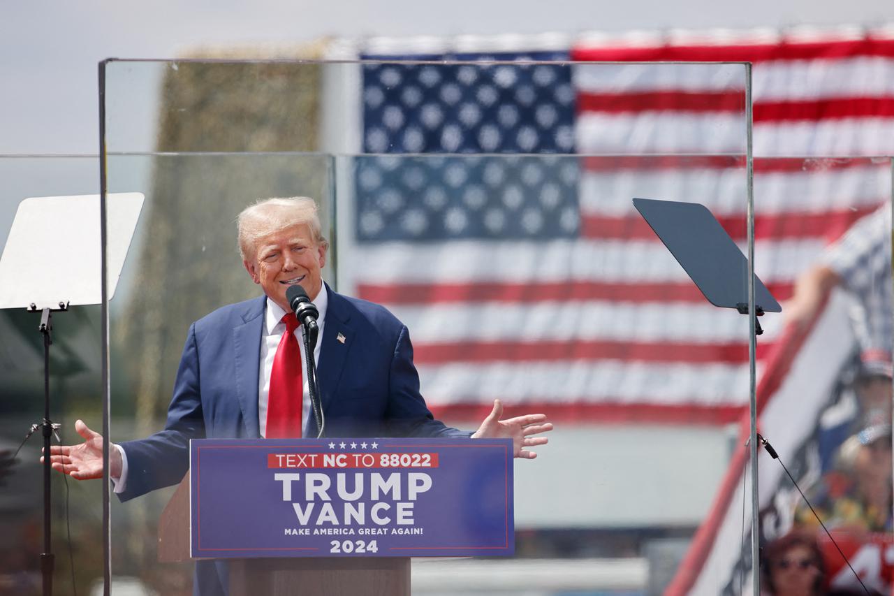 Trump speaks at a campaign rally in Asheboro