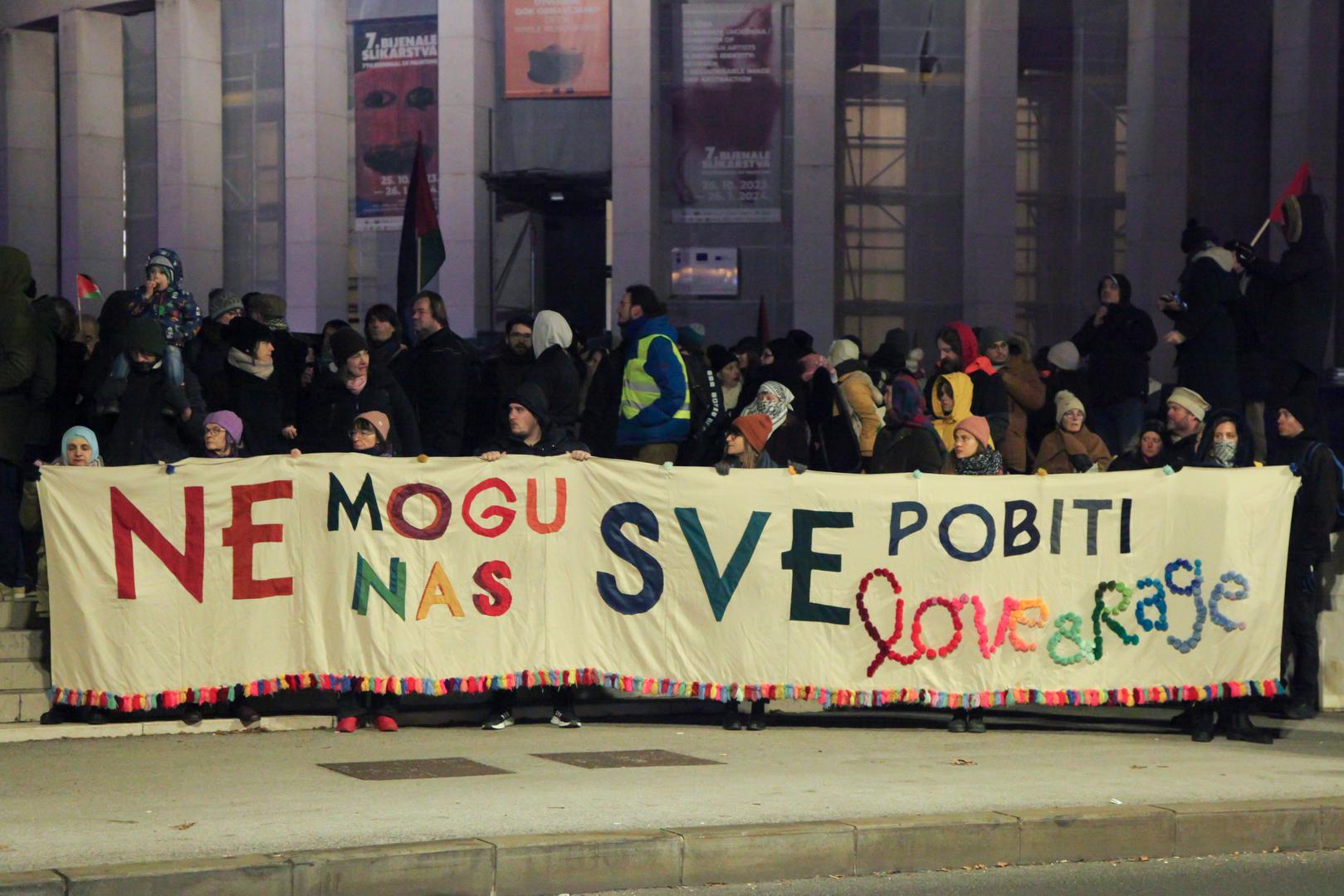 13.1.2024., Trg zrtava fasizma, Zagreb - U sklopu medjunarodnog dana akcije za trajni prekid vatre u Pojasu Gaze, na Trgu zrtava fasizma organiziran je skup pod nazivom “Zivot, sloboda, pravda - mars za Palestinu”. Photo: Luka Batelic/PIXSELL