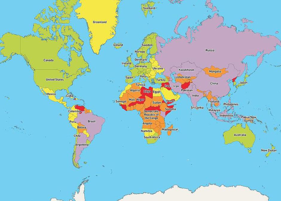 Mapa zemalja s najvećim zdravstvenim rizikom