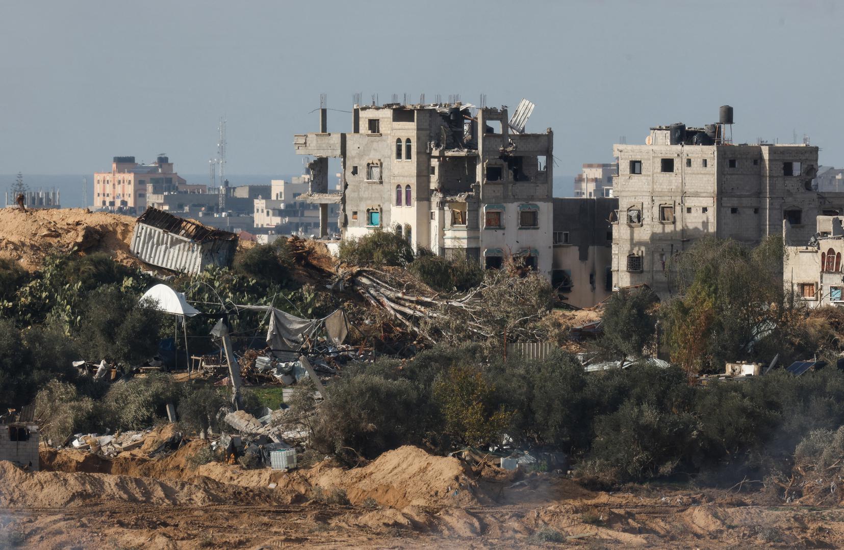 Destroyed buildings lie in ruin in central Gaza, amid the ongoing conflict between Israel and the Palestinian Islamist group Hamas, near the Israel-Gaza border, as seen from Israel, January 13, 2024. REUTERS/Amir Cohen Photo: AMIR COHEN/REUTERS