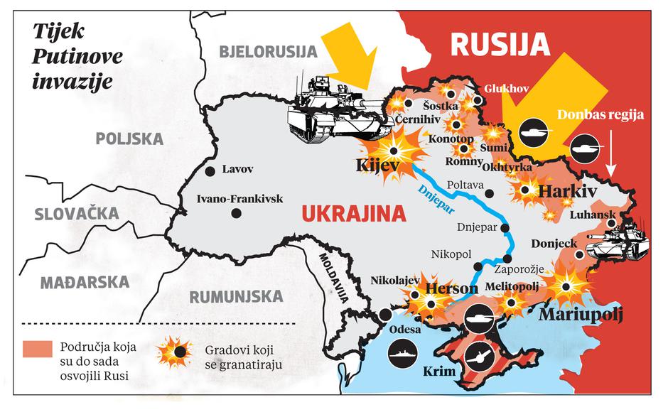 Tijek Putinove invazije: Dokle su ruske snage stigle