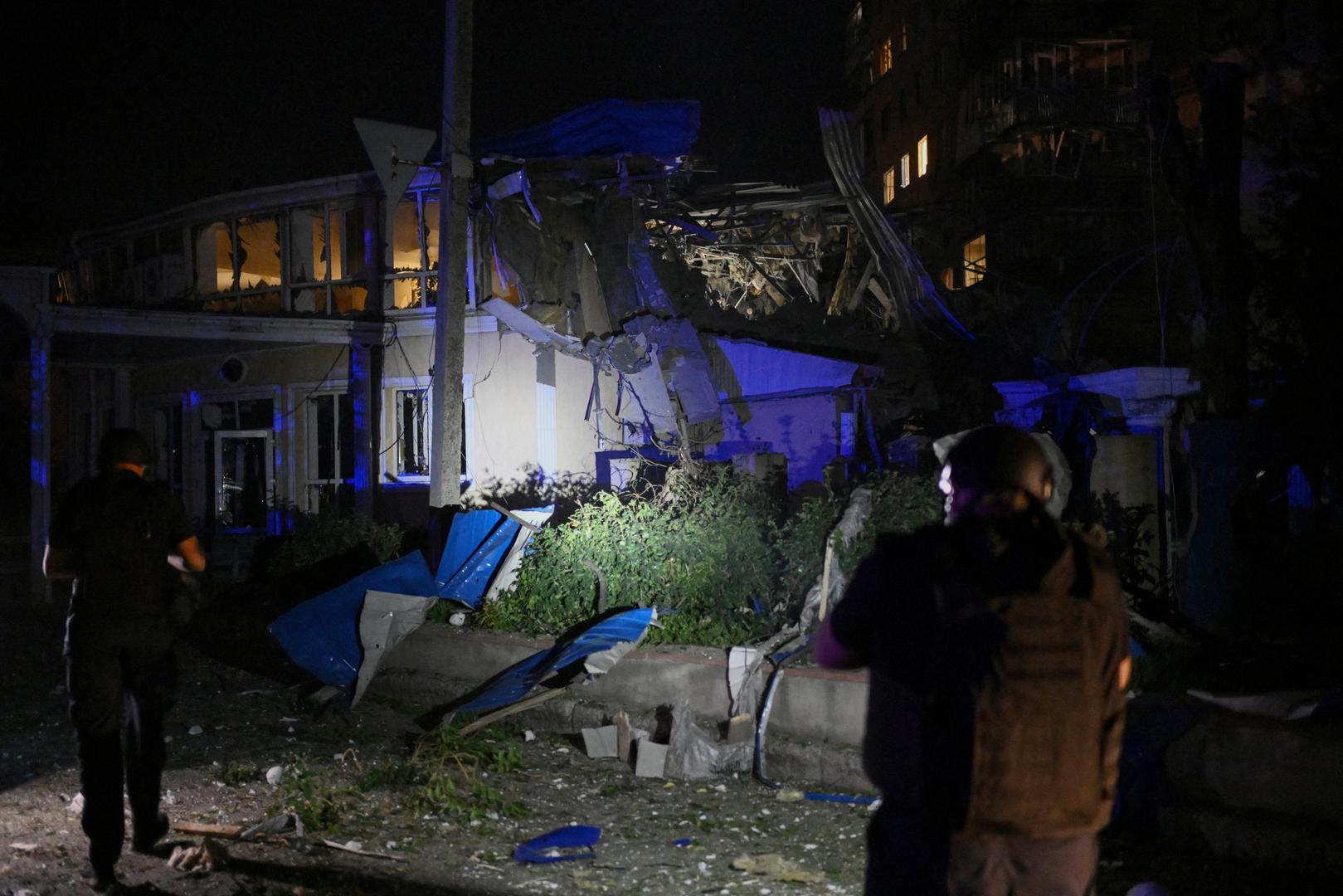 Ukrainian emergency services conduct a search and rescue operation among the rubble of a destroyed hotel following a Russian strike in the town of Kramatorsk on August 24, 2024, amid the Russian invasion of Ukraine. A nighttime Russian strike on a hotel in the eastern Ukrainian city of Kramatorsk wounded two journalists, while a third was missing in the rubble, authorities said Sunday. Vadym Filashkin, head of the Donetsk regional government, said the journalists were British, US and Ukrainian nationals and that a search operation was underway for the missing journalist. GENYA SAVILOV/Pool via REUTERS Photo: GENYA SAVILOV/REUTERS