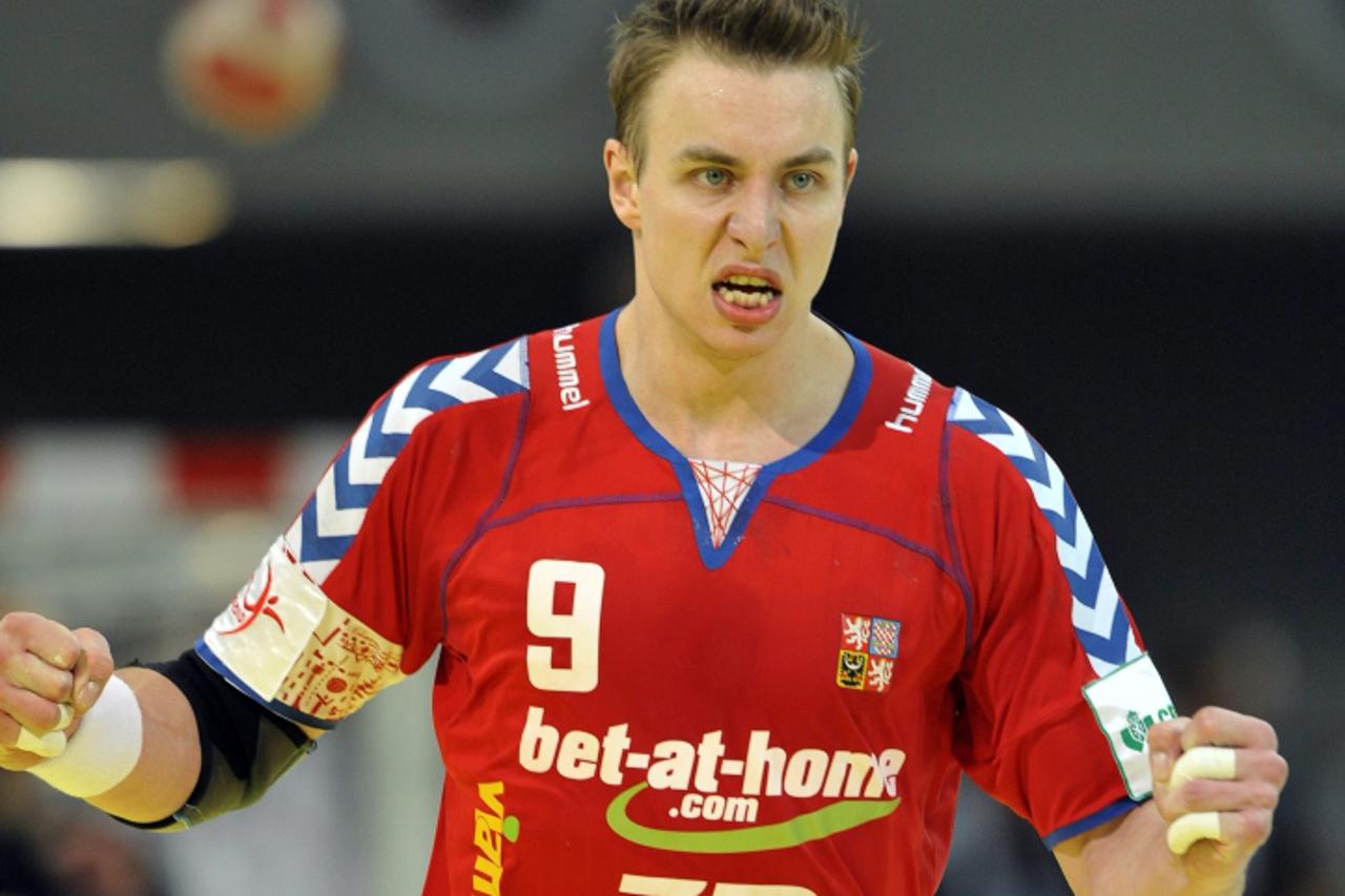 'Czech Filip Jicha celebrates his goal against Slovenia on January 24, 2010 in the Olympic Hall of Innsbruck during the Euro 2010 Handball, Main Round Group2 match between their teams.  AFP PHOTO / AT