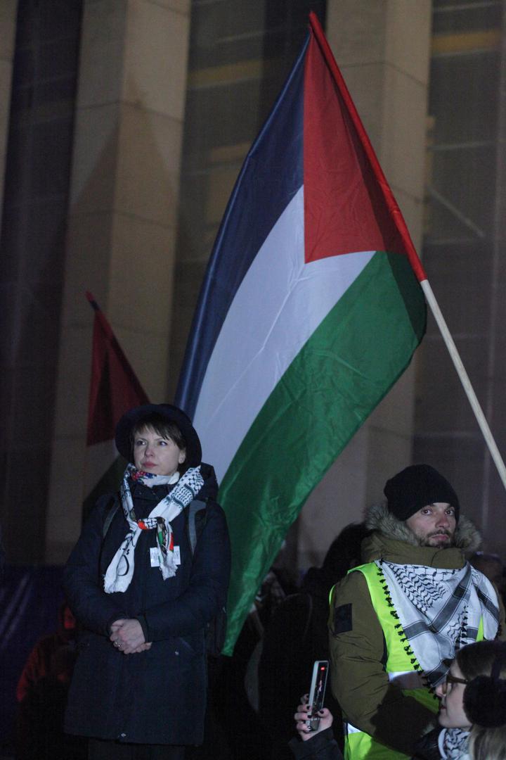 13.1.2024., Trg zrtava fasizma, Zagreb - U sklopu medjunarodnog dana akcije za trajni prekid vatre u Pojasu Gaze, na Trgu zrtava fasizma organiziran je skup pod nazivom “Zivot, sloboda, pravda - mars za Palestinu”. Photo: Luka Batelic/PIXSELL