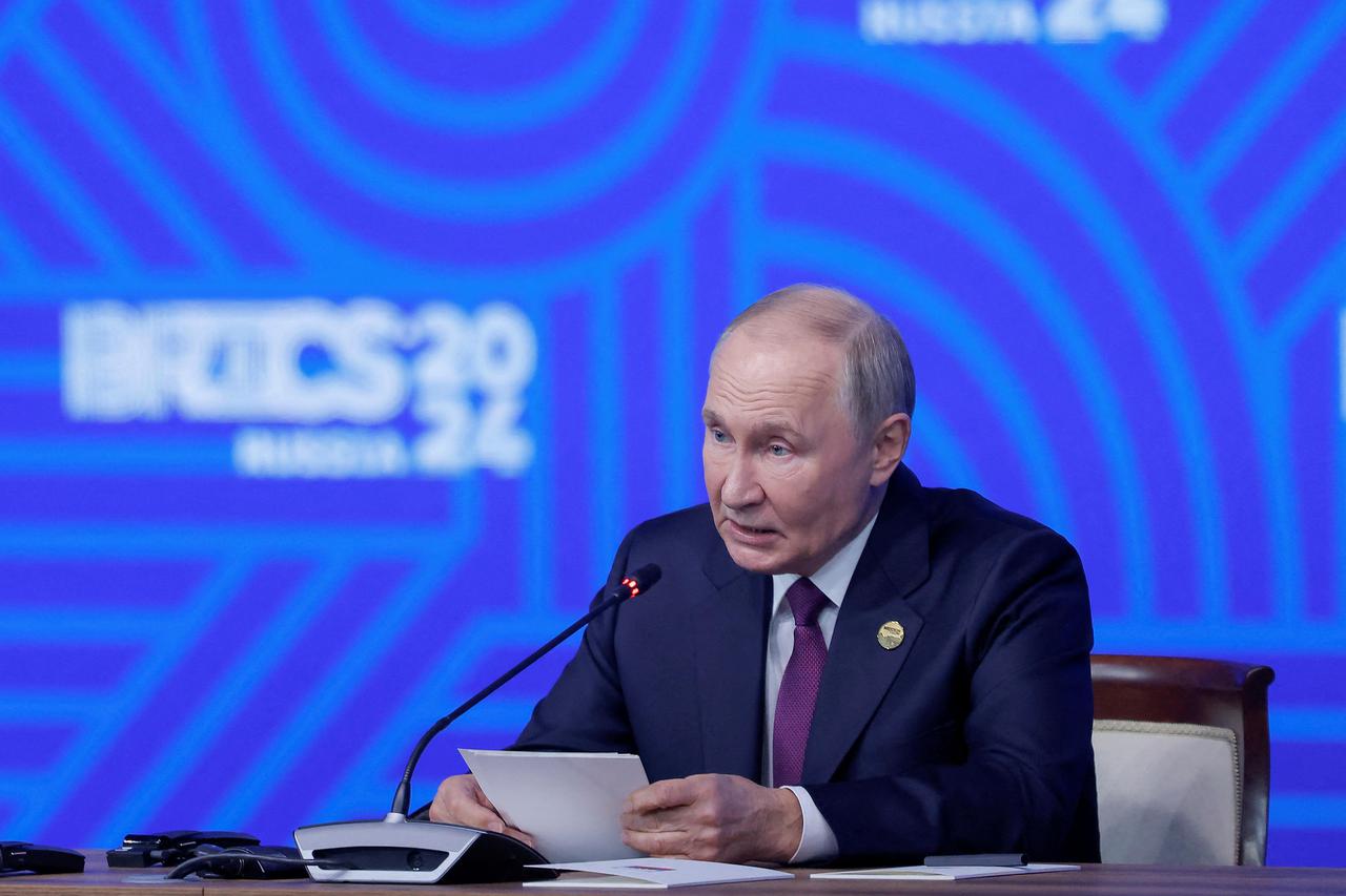 Russian President Putin attends press conference at the end of BRICS summit in Kazan