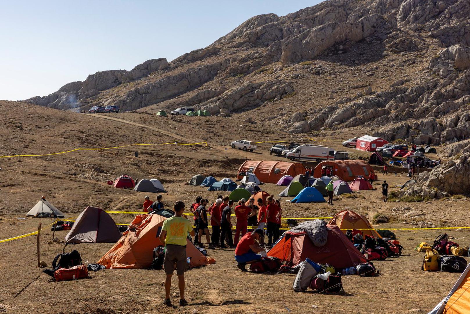 The base camp of international rescuers is seen near the Morca Cave as a rescue operation continue to reach U.S. caver Mark Dickey who fell ill and became trapped some 1,000 meters (3,280 ft) underground, near Anamur in Mersin province, southern Turkey September 8, 2023. REUTERS/Umit Bektas Photo: UMIT BEKTAS/REUTERS