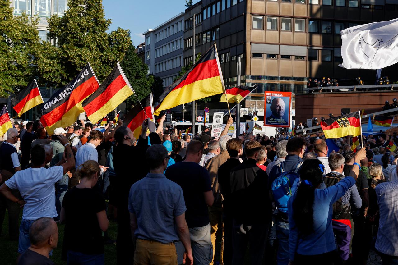 Right wing Alternative for Germany (AfD) party protest, one week after a man killed a policeman with a knife in the city of Mannheim