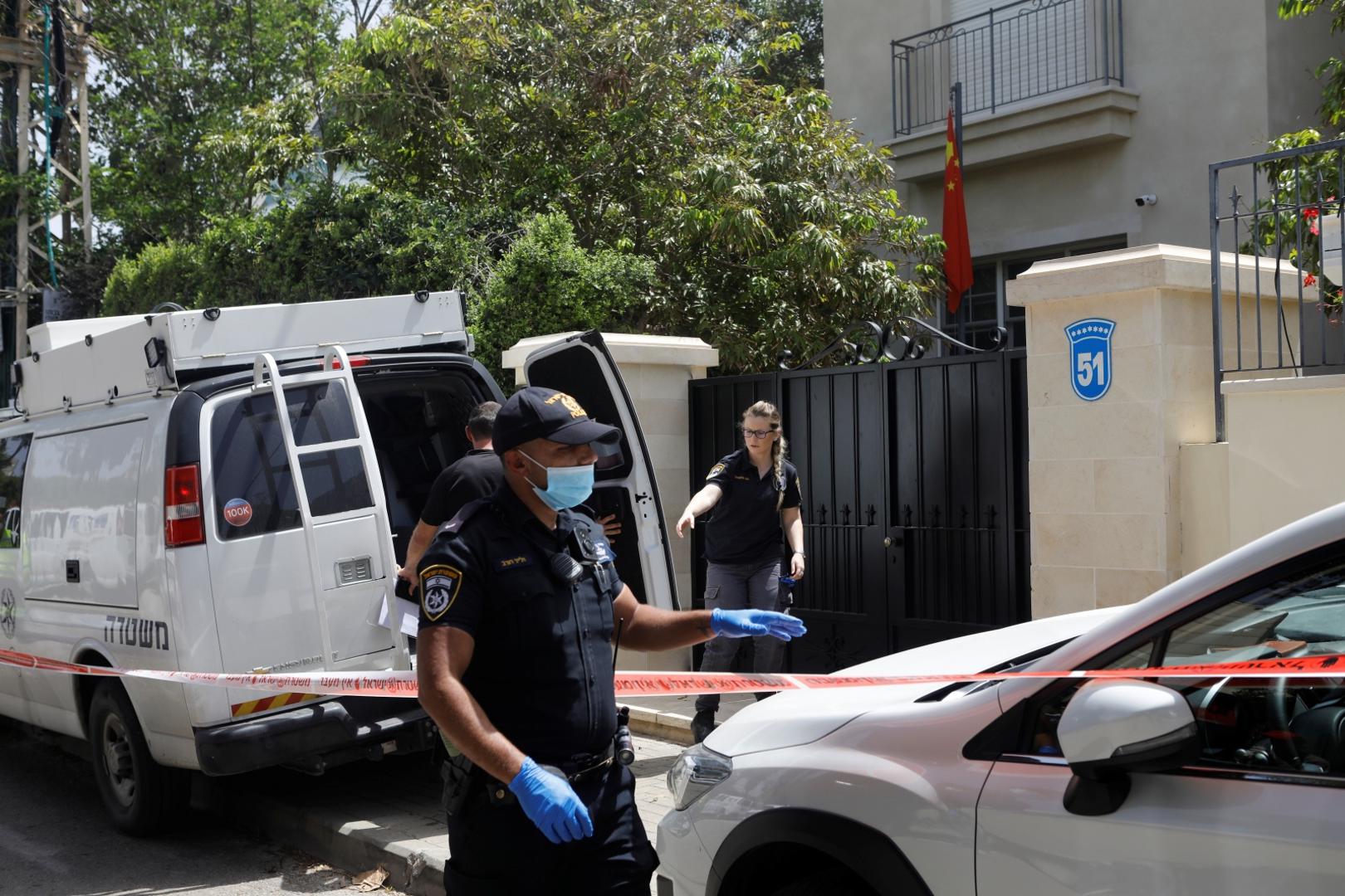 Israeli police work near the house of China's ambassador to Israel, Du Wei, in Herzliya, near Tel Aviv, Israel Israeli police work near the house of China's ambassador to Israel, Du Wei, in Herzliya, near Tel Aviv, Israel May 17, 2020. REUTERS/Nir Elias NIR ELIAS