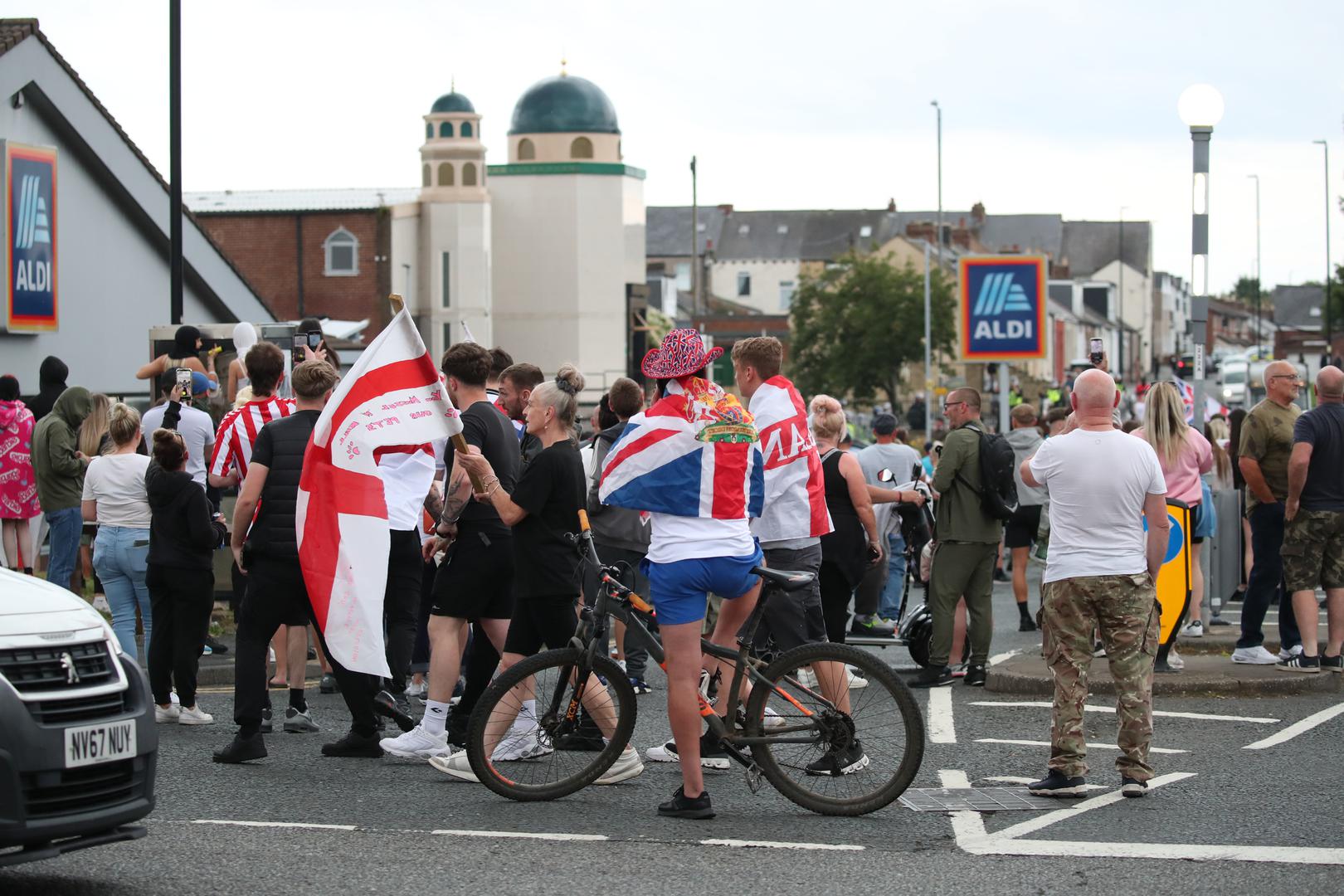 People protest in Sunderland city centre following the stabbing attacks on Monday in Southport, in which three young children were killed. Axel Rudakubana, 17, has been remanded into a youth detention accommodation, charged with three counts of murder, 10 counts of attempted murder and possession of a bladed article, following a knife attack at a Taylor Swift-themed holiday club. Picture date: Friday August 2, 2024. Photo: Scott Heppell/PRESS ASSOCIATION