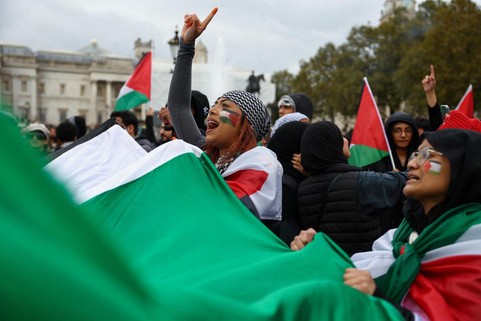 Demonstrators protest in solidarity with Palestinians in Gaza, amid the ongoing conflict between Israel and the Palestinian Islamist group Hamas, in London, Britain, October 21, 2023. REUTERS/Hannah McKay Photo: HANNAH MCKAY/REUTERS