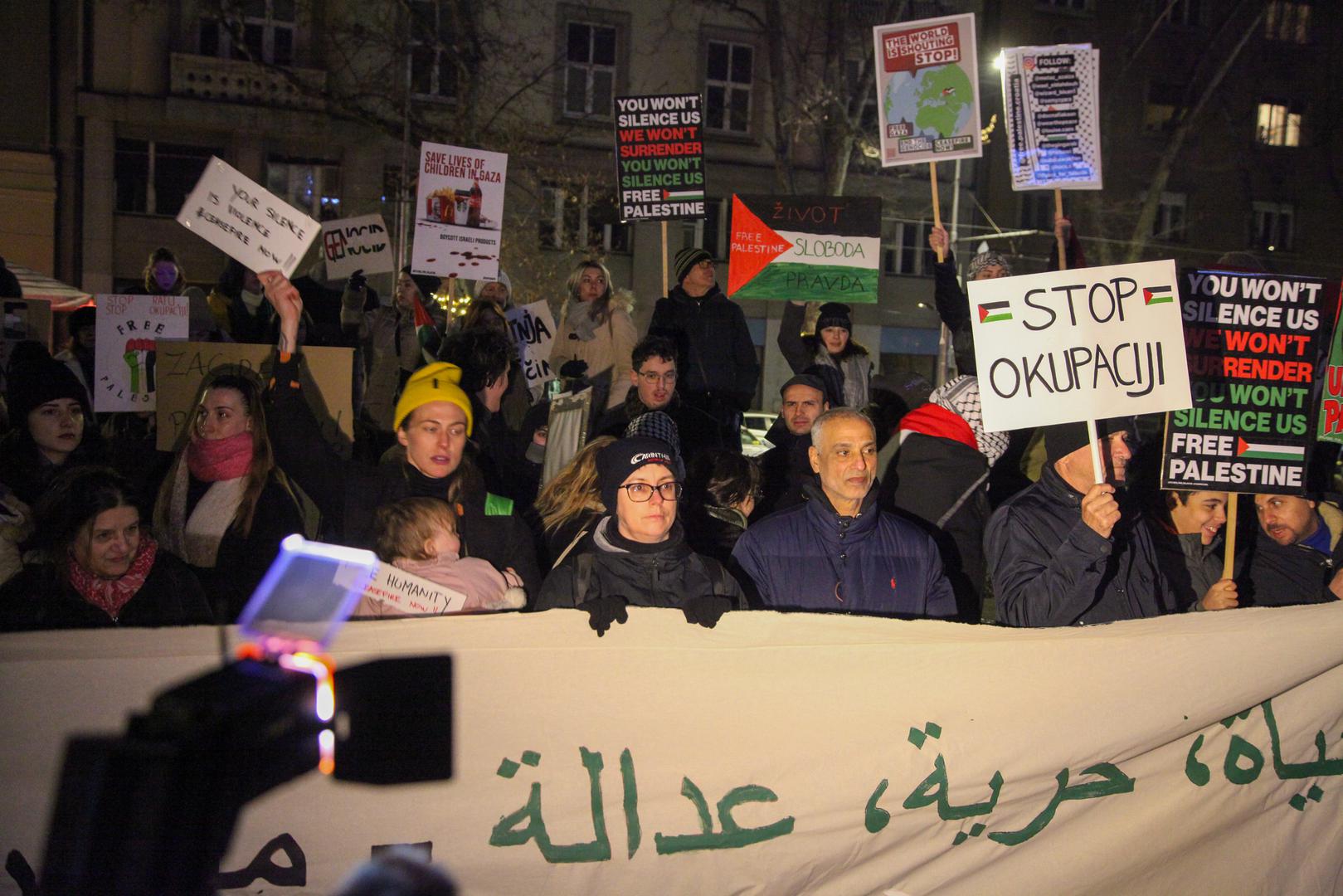 13.1.2024., Trg zrtava fasizma, Zagreb - U sklopu medjunarodnog dana akcije za trajni prekid vatre u Pojasu Gaze, na Trgu zrtava fasizma organiziran je skup pod nazivom “Zivot, sloboda, pravda - mars za Palestinu”. Photo: Luka Batelic/PIXSELL