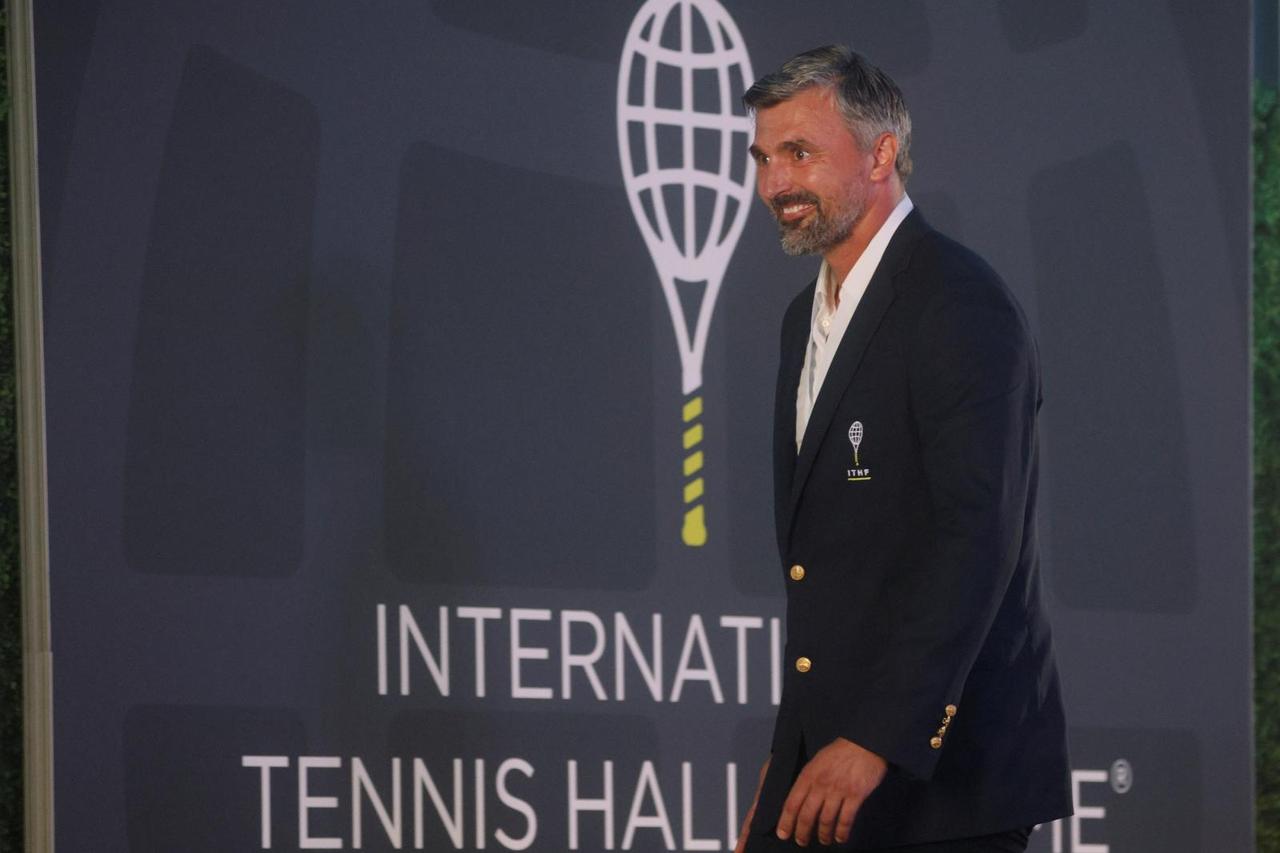 Goran Ivanisevic of Croatia is inducted into the International Tennis Hall of Fame in Newport