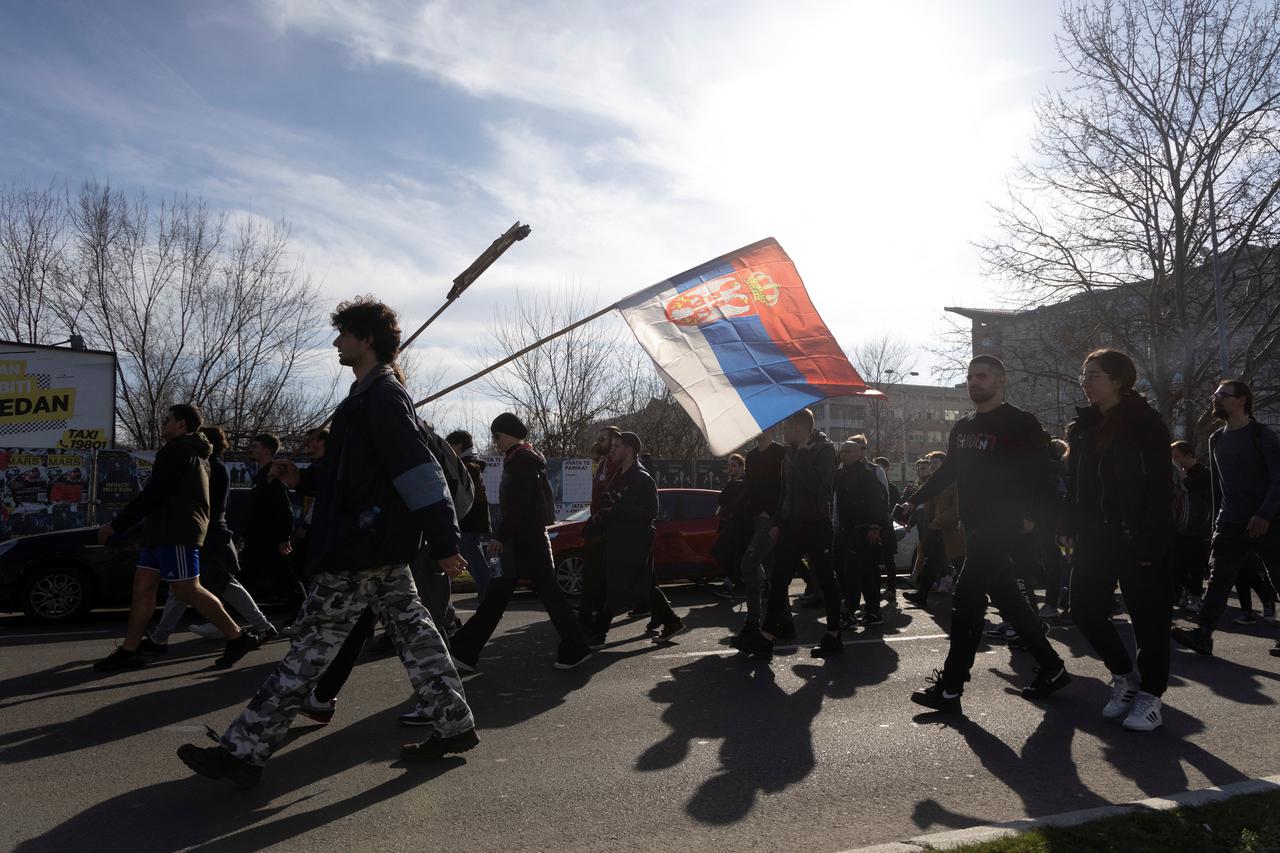 Serbian students march from Belgrade to Novi Sad's railway station disaster site