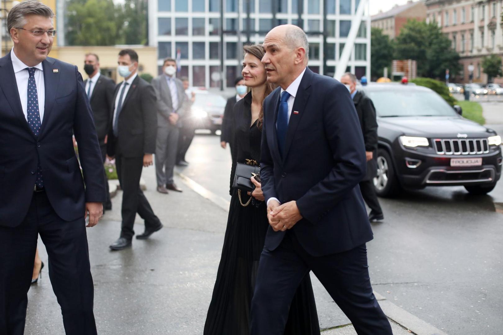 29.05.2021., Zagreb - U Hrvatskom narodnom kazalistu odrzan je svecani koncert povodom Dana drzavnosti. Predsjednik Vlade RH Andrej Plenkovic, slovenski premijer Janez Jansa sa suprugom Urskom. Photo: Marin Tironi/PIXSELL