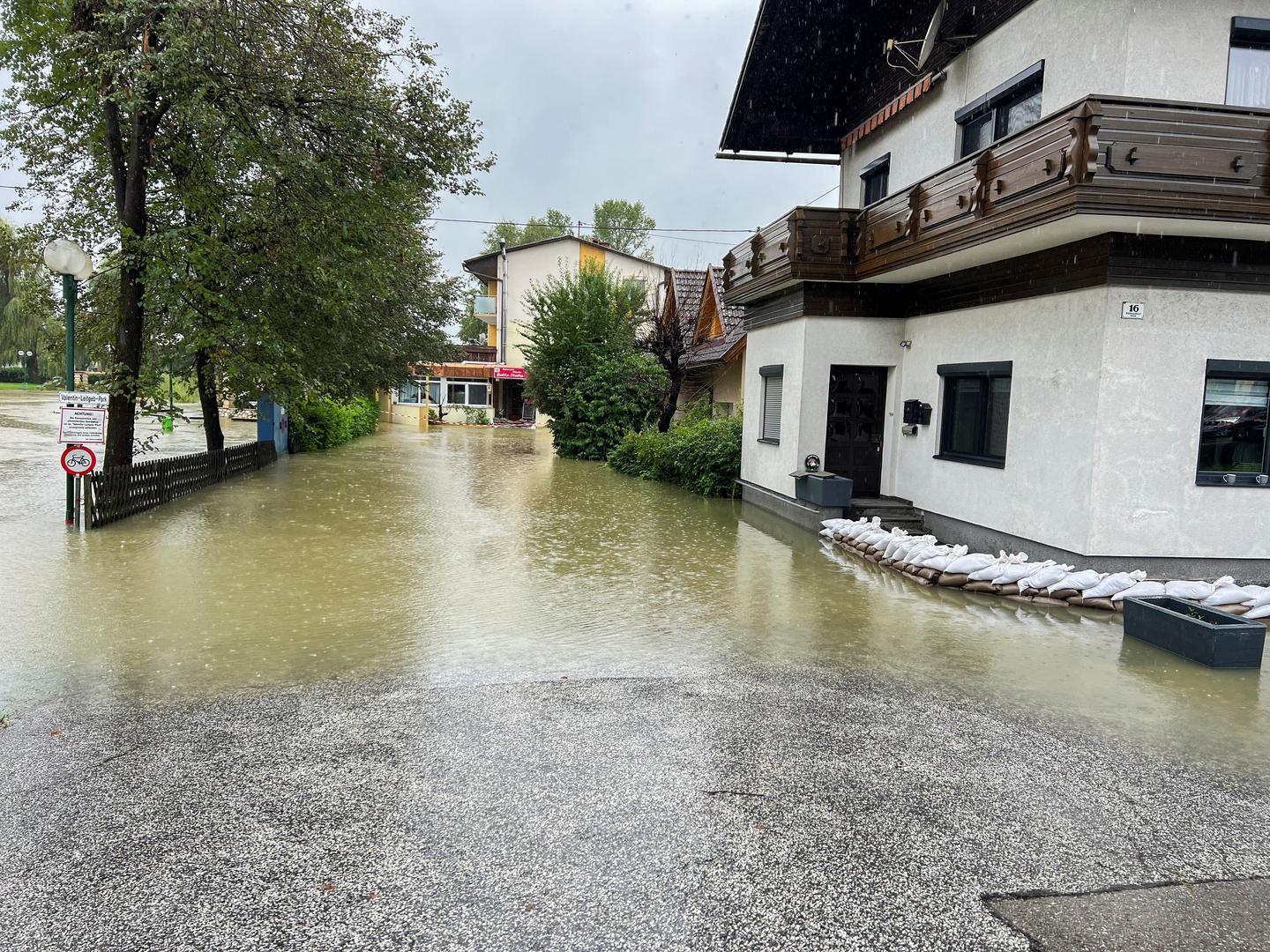 A view of a flooded road following heavy rainfall in Kuehnsdorf, Austria, August 5, 2023. REUTERS/Louisa Off Photo: LOUISA OFF/REUTERS