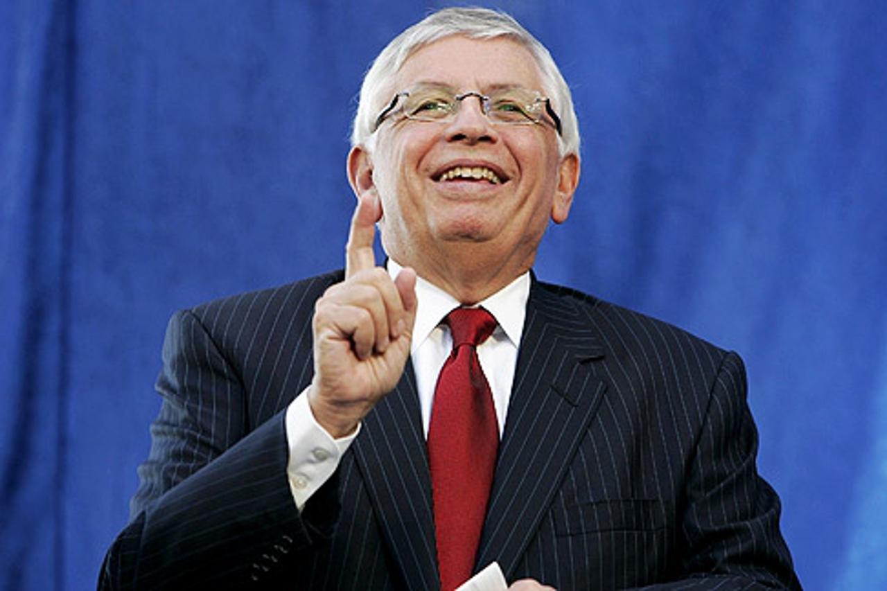 'DALLAS - OCTOBER 30: NBA Commissioner David Stern sits on stage as Dallas is announced as the host for the 2010 NBA All-Star Game during a press conference on October 30, 2008 at the American Airline