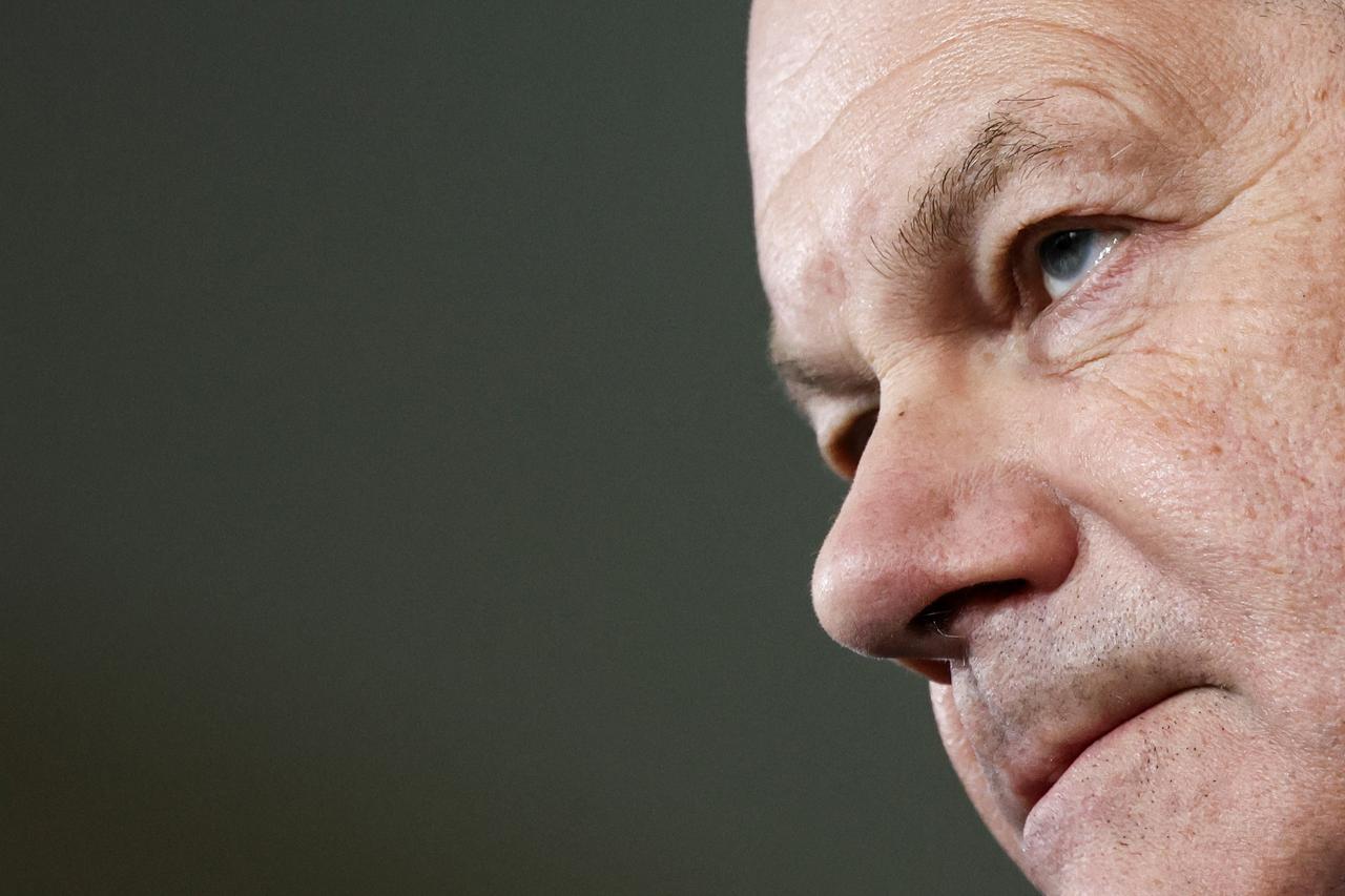 German Chancellor Scholz gives a statement following the 2024 U.S Presidential Election, in Berlin