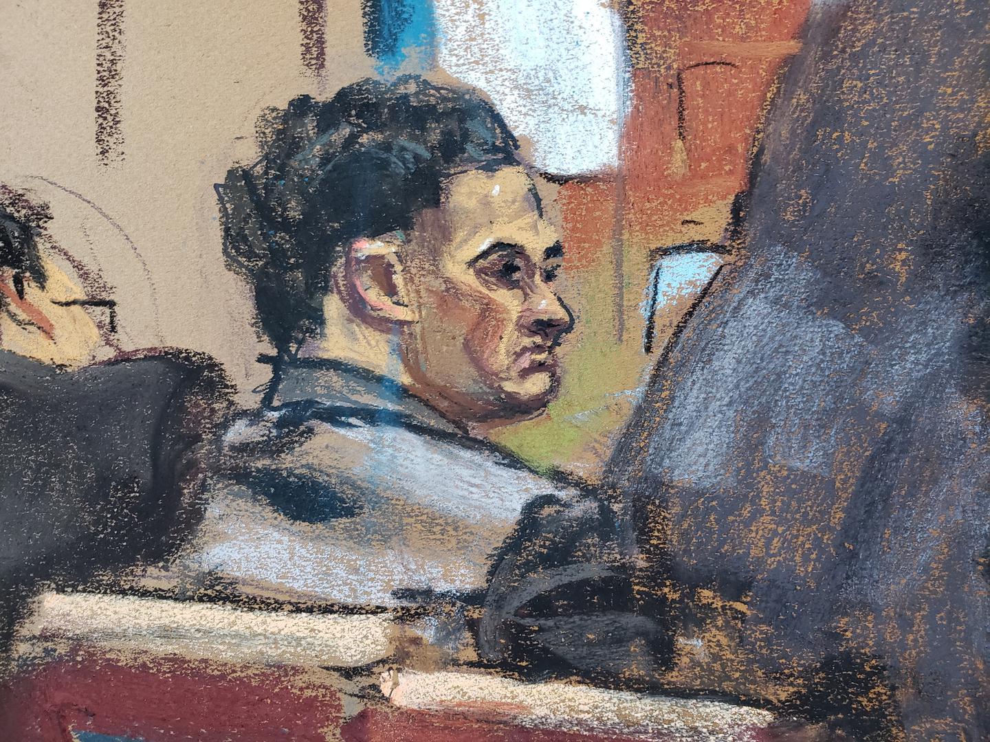 Sam Bankman-Fried watches Assistant U.S. Attorney Danielle Sassoon questioning Caroline Ellison at his fraud trial over the collapse of FTX, the bankrupt cryptocurrency exchange, at Federal Court in New York City, U.S., October 11, 2023 in this courtroom sketch. REUTERS/Jane Rosenberg Photo: JANE ROSENBERG/REUTERS