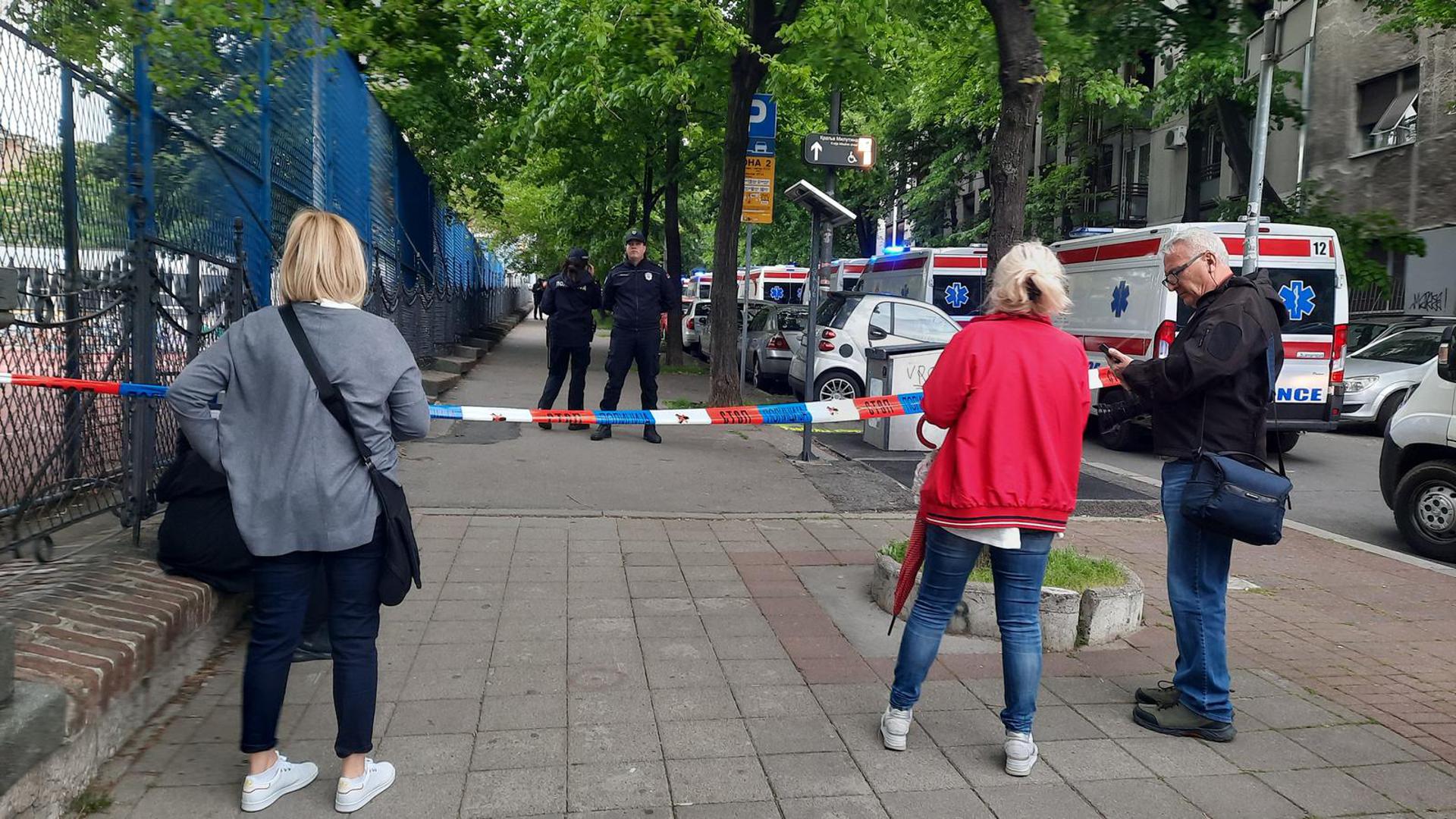 03, May, 2023, Belgrade - A student of the seventh grade of the Elementary School "Vladislav Ribnikar" is suspected to have fired a pistol at the security guard, the teacher and the students this morning. VIDEO: A.M./ATAImages.

03, maj, 2023, Beograd - Ucenik sedmog razreda Osnovne skole "Vladislav Ribnikar" kako se sumnja, pucao je jutros iz pistolja na obezbeđenje, nastavnicu i ucenike. VIDEO: A.M./ATAImages. Photo: A.M./ATA Images/PIXSELL