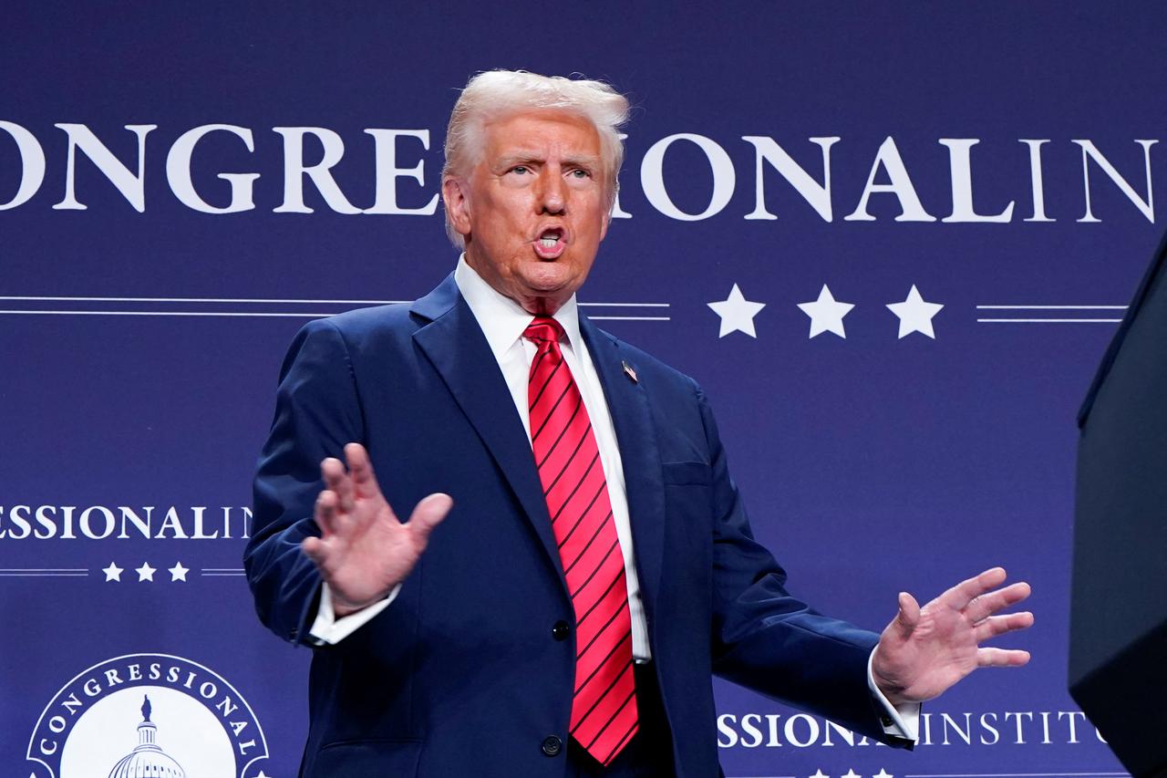 U.S. President Donald Trump attends a House Republican members conference meeting in Miami