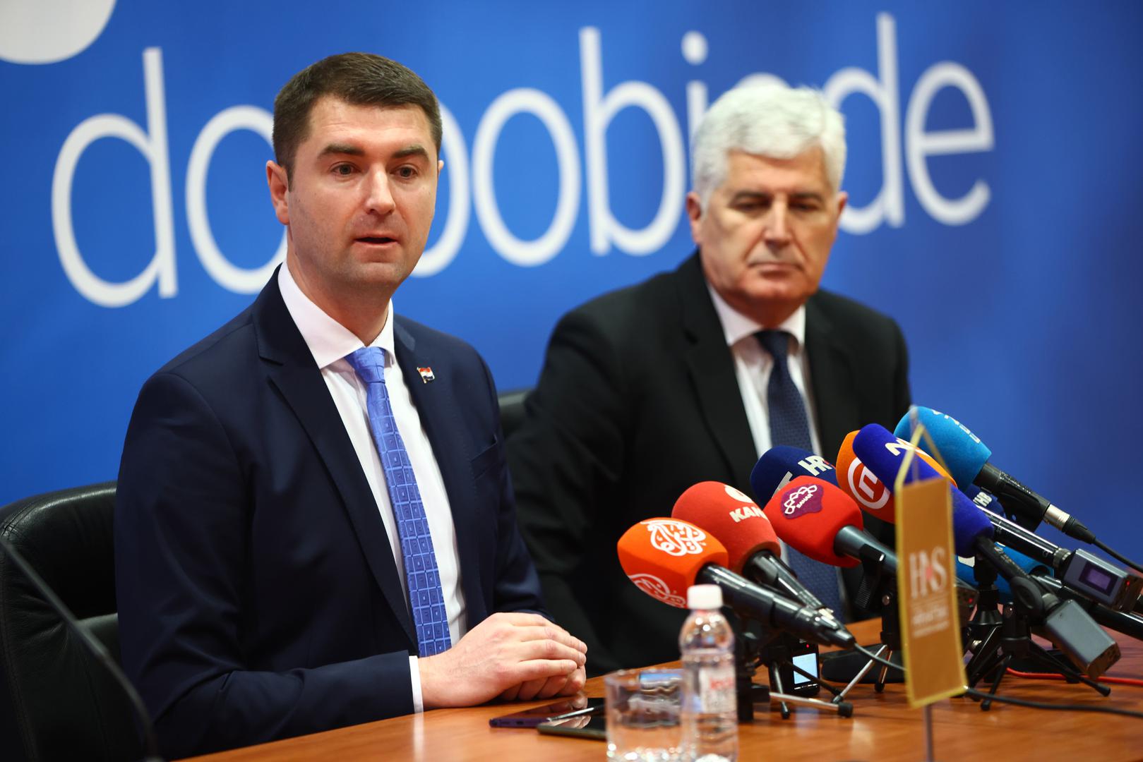 20.02.2023., Mostar, Bosna i Hercegovina - Dragan Covic, predsjednik HDZ-a BiH i Hrvatskog narodnog sabora BiH odrzao sastanak sa ministrom gospodarstva i odrzivog razvoja u Vladi Republike Hrvatske Davorom Filipovicem.  Photo: Denis Kapetanovic/PIXSELL