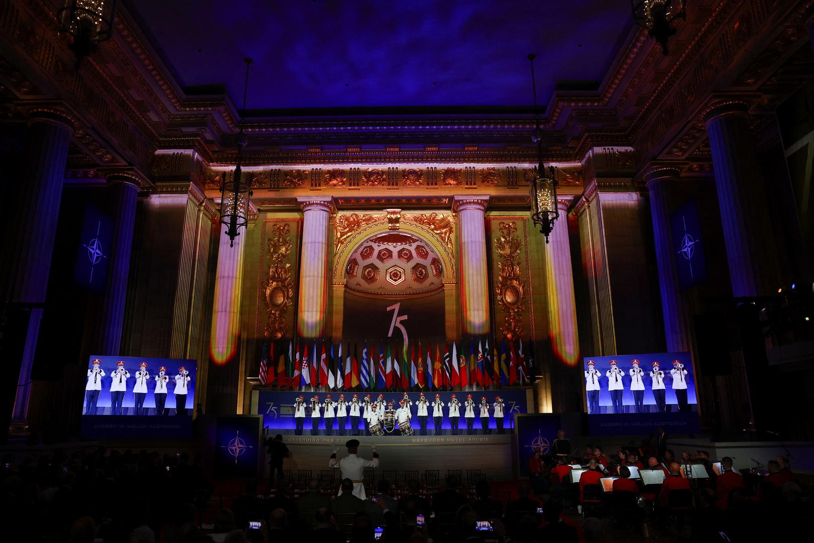 The U.S. Army Herald Trumpets perform during a NATO event to commemorate the 75th anniversary of the alliance, in Washington, U.S., July 9, 2024. REUTERS/Yves Herman Photo: YVES HERMAN/REUTERS