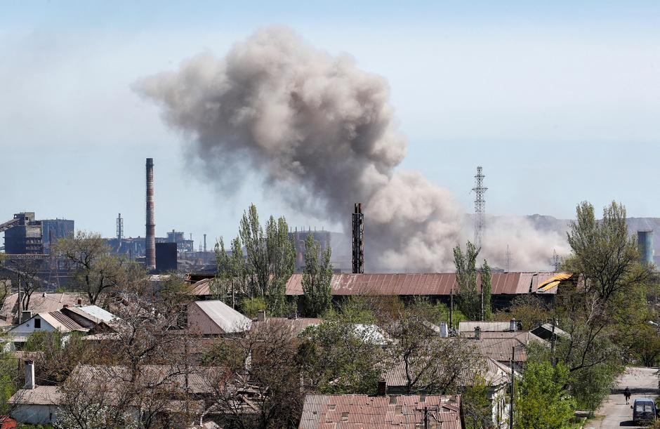 FILE PHOTO: A view shows a plant of Azovstal Iron and Steel Works in Mariupol