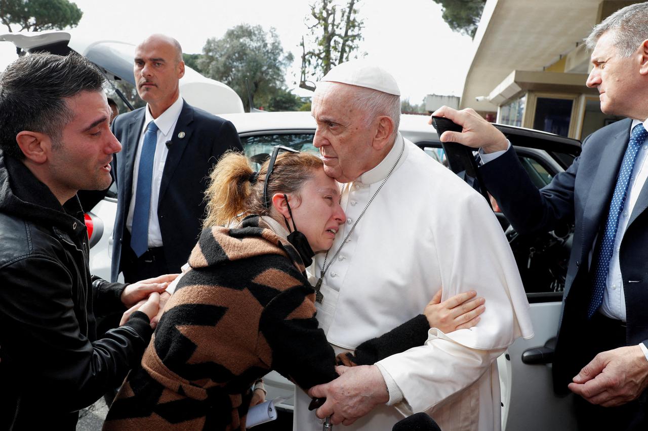 Pope Francis leaves Rome's Gemelli hospital in Rome