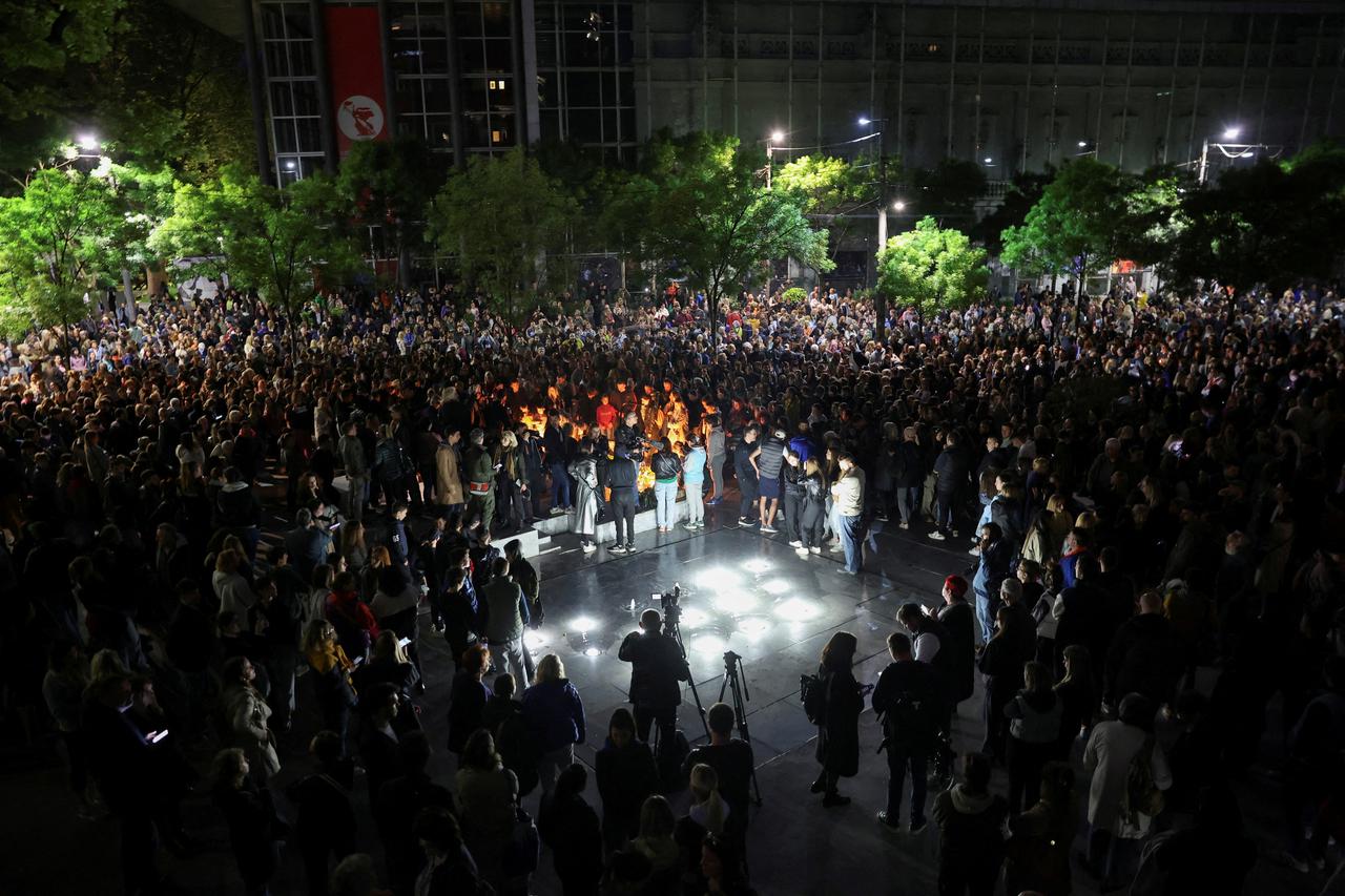 People gather to mourn victims of a school mass shooting, in Belgrade