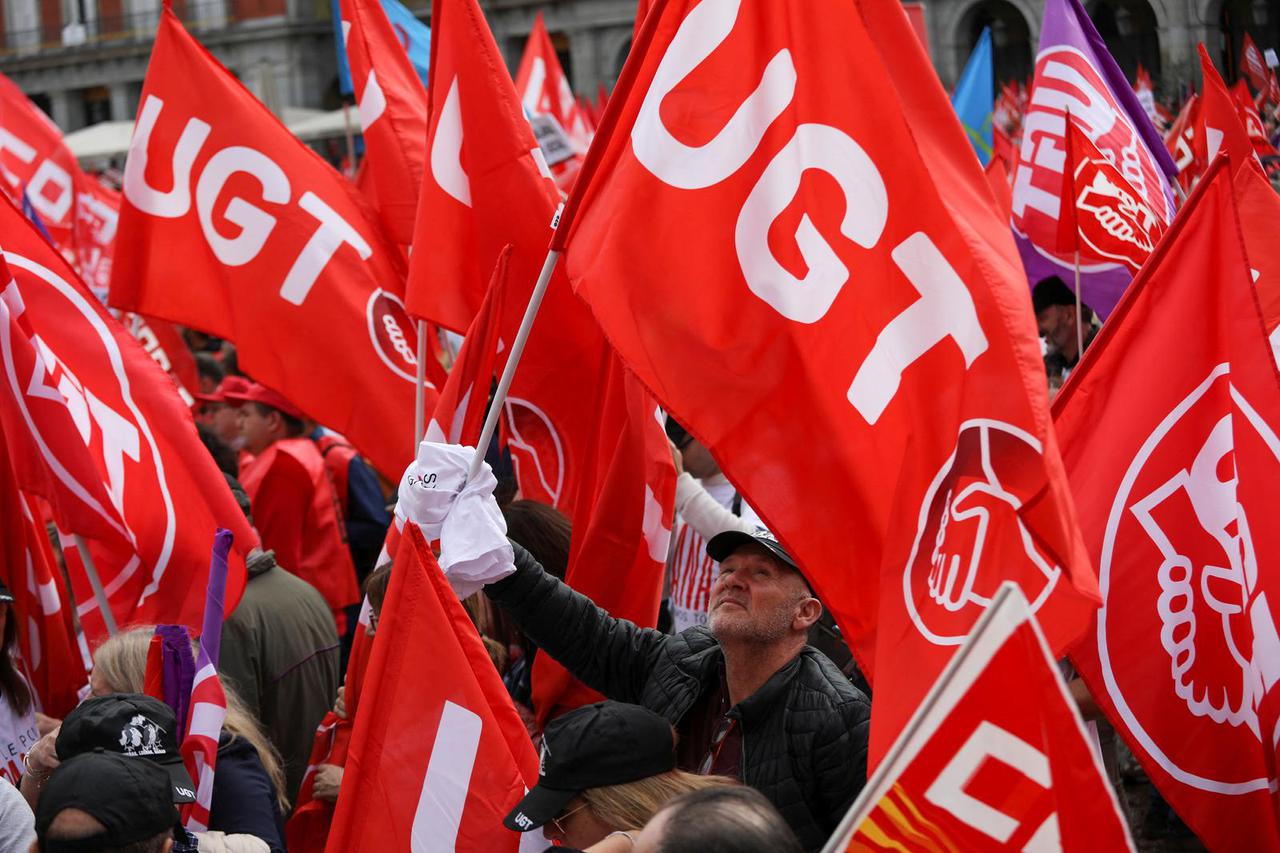 Spain's main labour unions protest to demand salary rise for workers amidst inflation, in Madrid