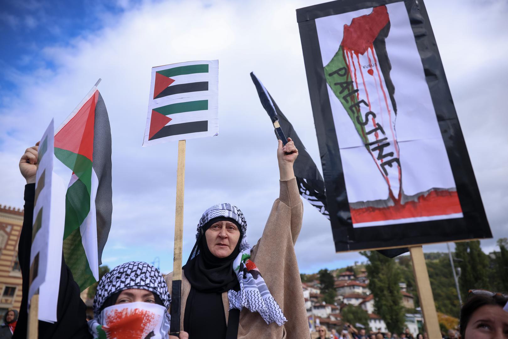 22.10.2023., Sarajevo, Bosna i Hercegovina - Prosvjed podrske Palestinskom narodu odrzan je u Sarajevu. Photo: Armin Durgut/PIXSELL