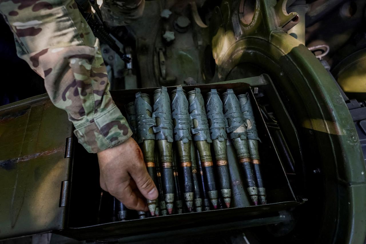 FILE PHOTO: Ammunition for ZU-23-2 anti-aircraft cannon are seen in a box, in Donetsk region