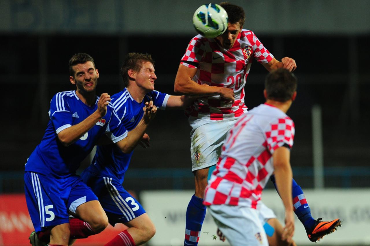 '10.10.2013., Stadion u Kranjcevicevoj, Zagreb - Kvalifikacijska utakmica za Europsko nogometno prvenstvo U-21 2015., skupina 5, Hrvatska - Lihtenstajn. Stefan Maag, Andreas Malin, Antonini Culina.  P