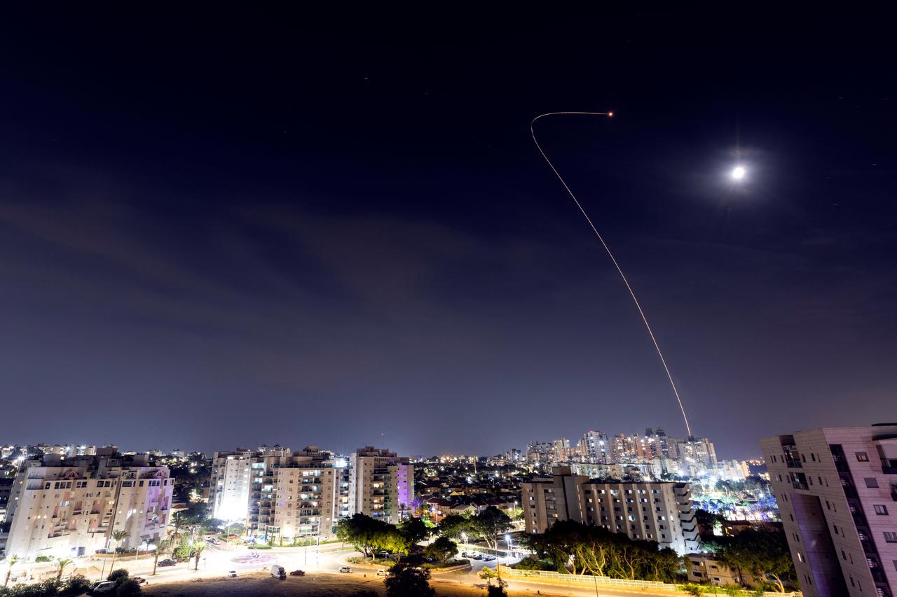 Israel's Iron Dome anti-missile system intercepts rocket launched from Gaza Strip, as seen from Ashkelon