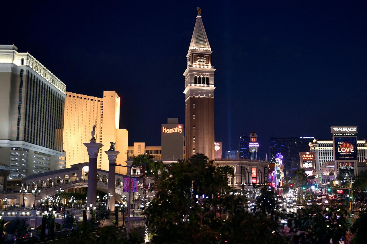 The Venetian's tower stands over the Las Vegas Strip in Las Vegas