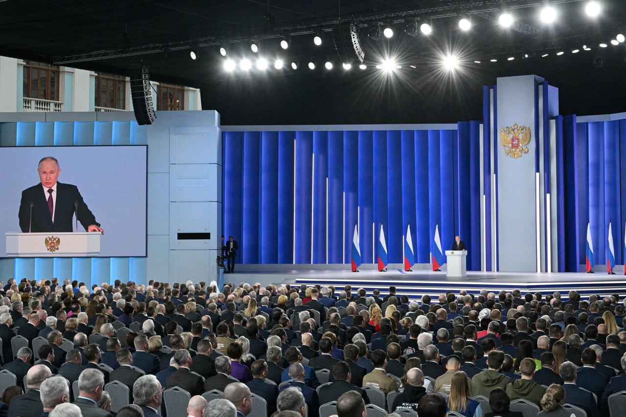 Russian President Putin delivers his annual address to the Federal Assembly in Moscow